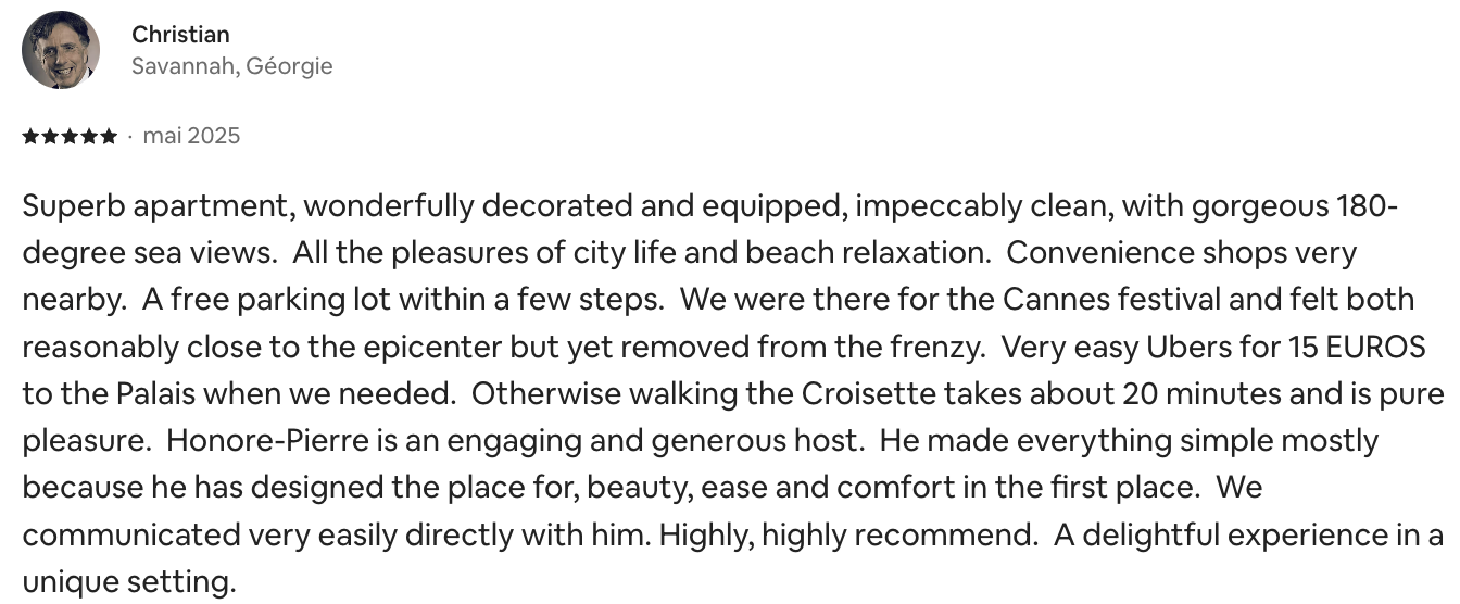 Airbnb review from Christian