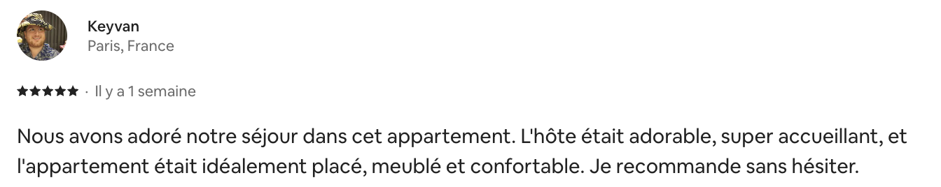 Airbnb review from Keyvan