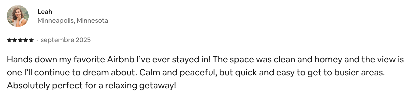 Airbnb review from Leah