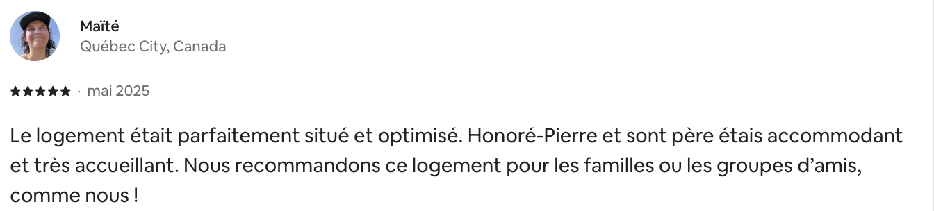 Airbnb review from Maïté